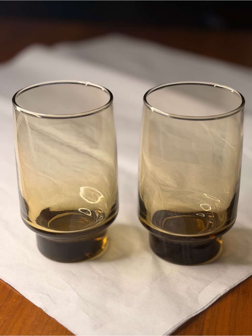 Vintage libbey tawny accent smoke brown Amber Glass Tumbler cups Pair mcm